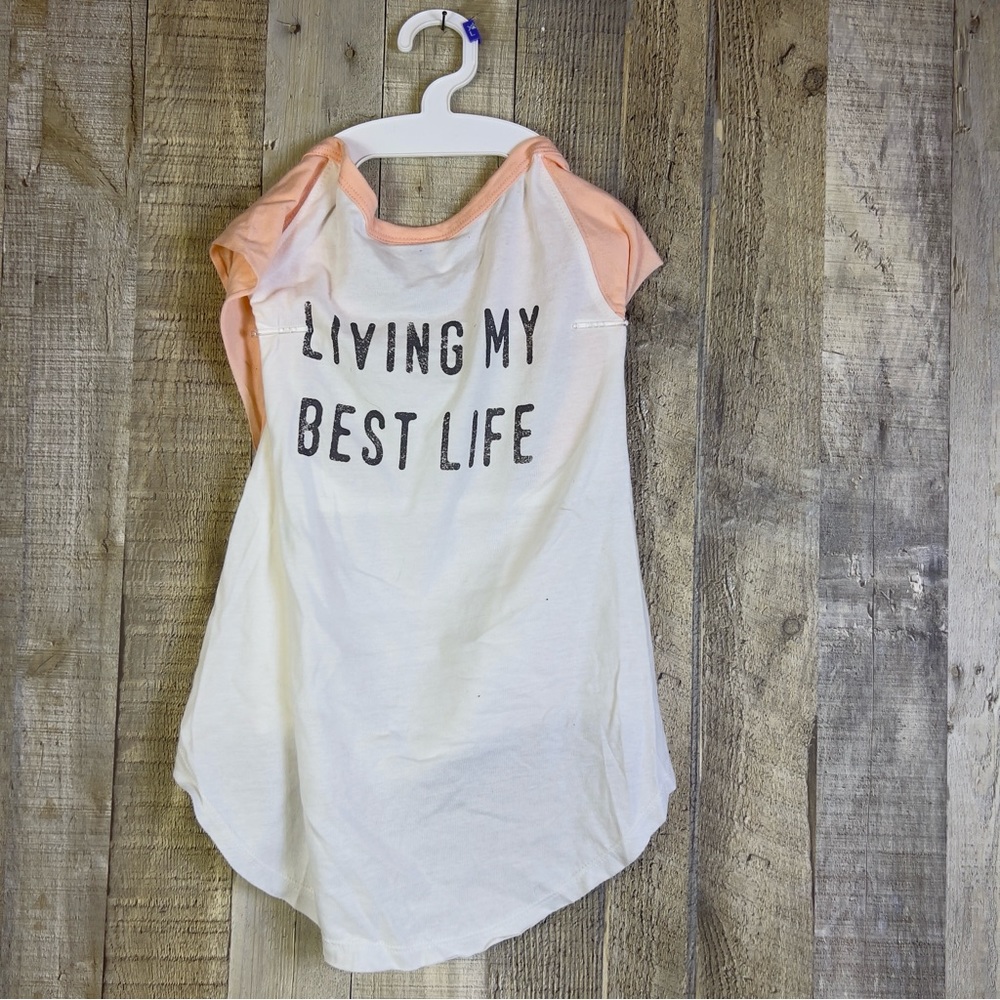 Top Paw Size X-Large Graphic Tank “Living My Best Life” White/Peach/Blac…